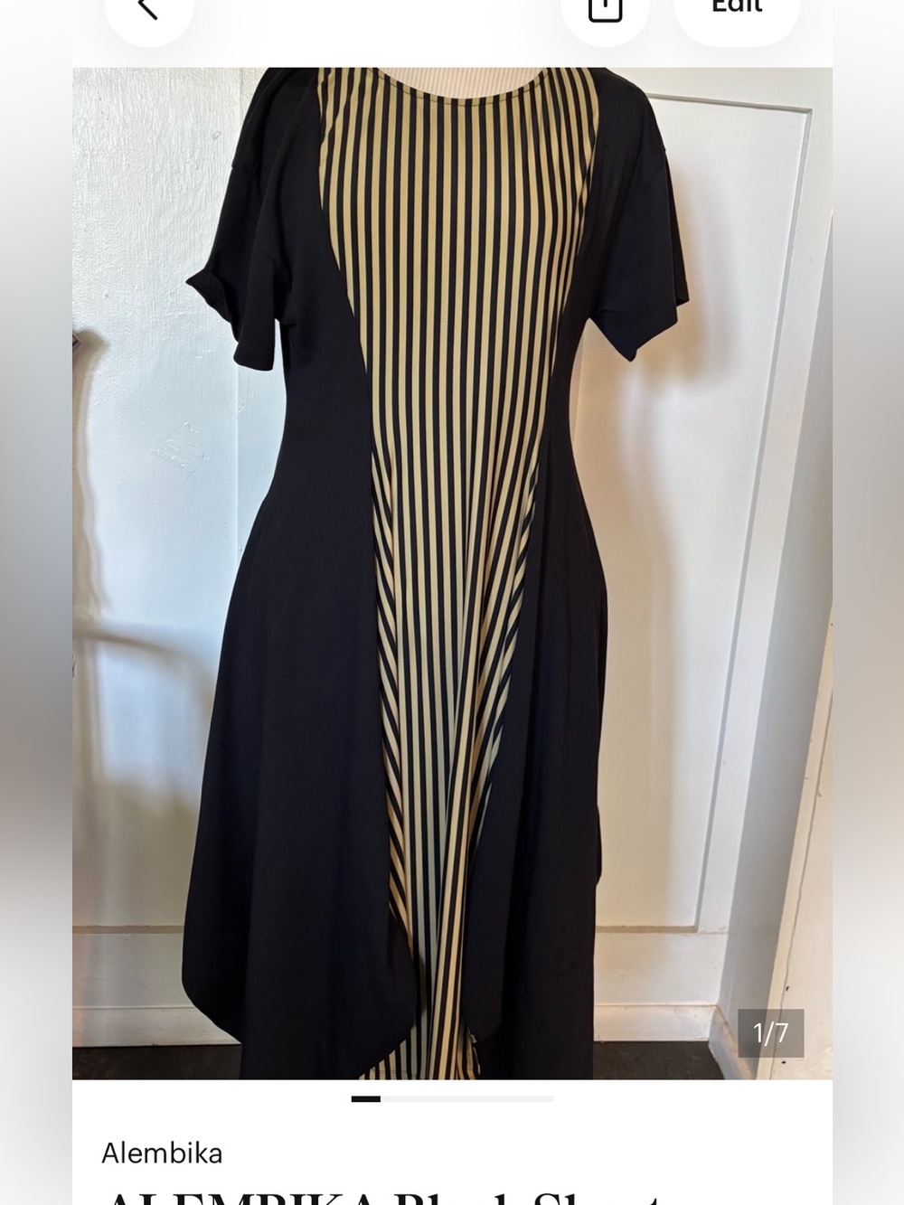 ALEMBIKA Black Short sleeve striped midi-dress M $120